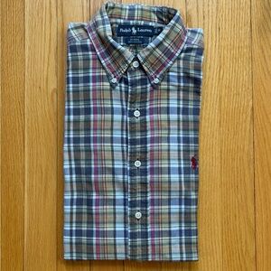 Polo Ralph Lauren Mens Short Sleeve Dress Shirt Blaire Medium Blue Multicolor